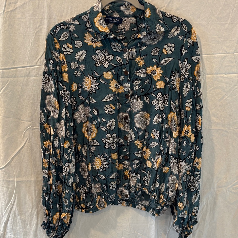 Mexicali Blues Floral Blouse - Green and Yellow
